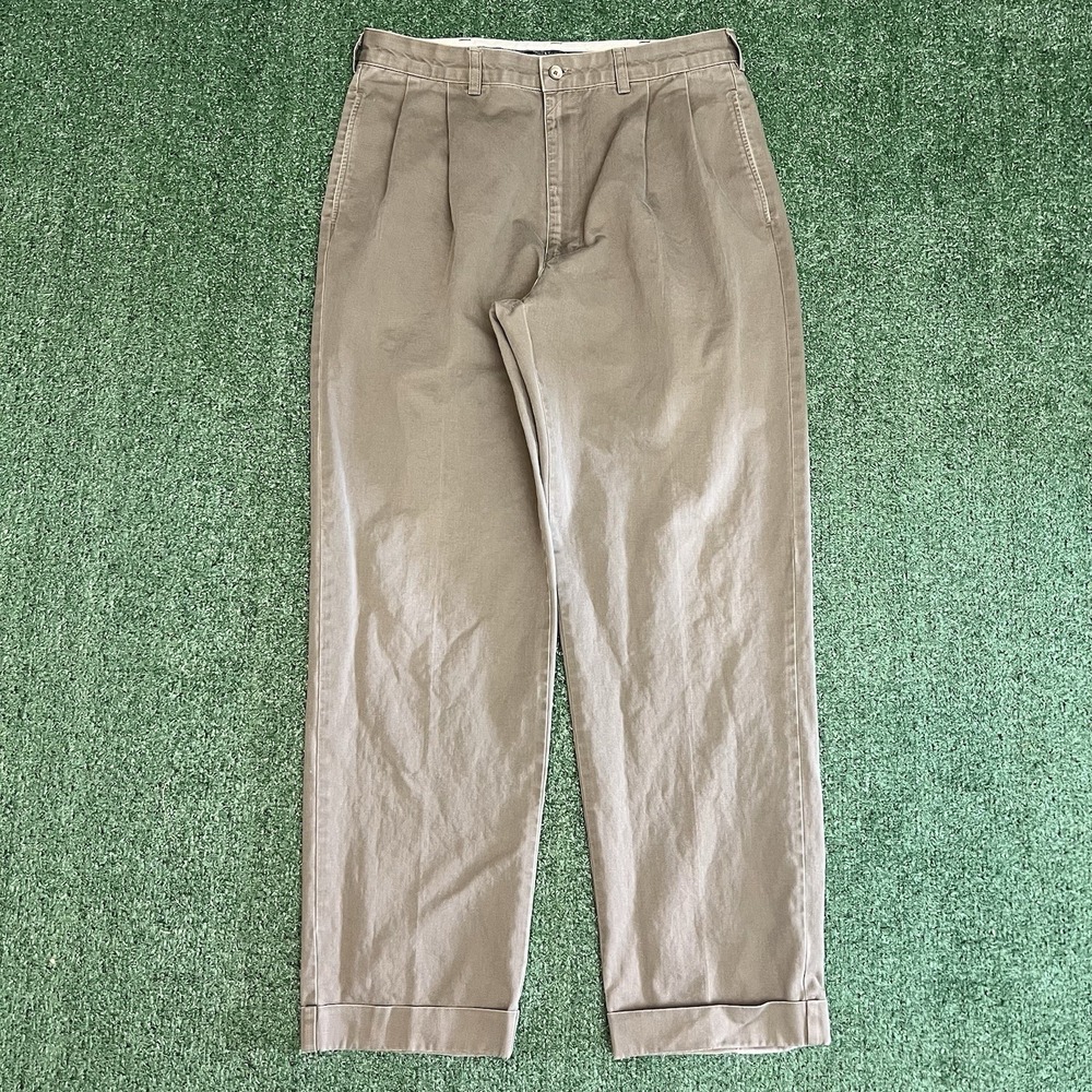 Polo Ralph Lauren Hammond Pant Mens 36x32 Tan Khaki Double Pleated Cuffed Chinos